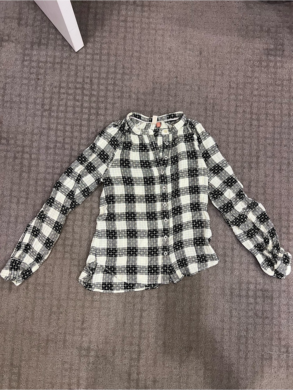 Anthropologie Black and White Plaid Button-Up Blouse